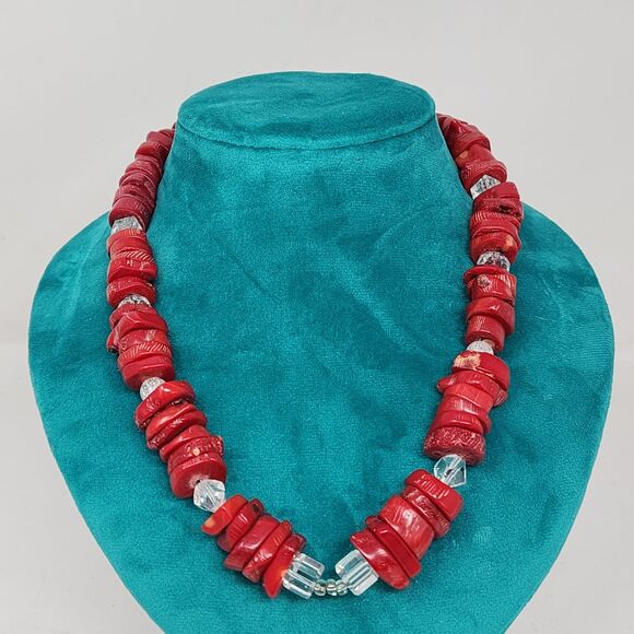 Vintage Chunky Coral Necklace Toggle Clasp Red Fashion Streetwear
